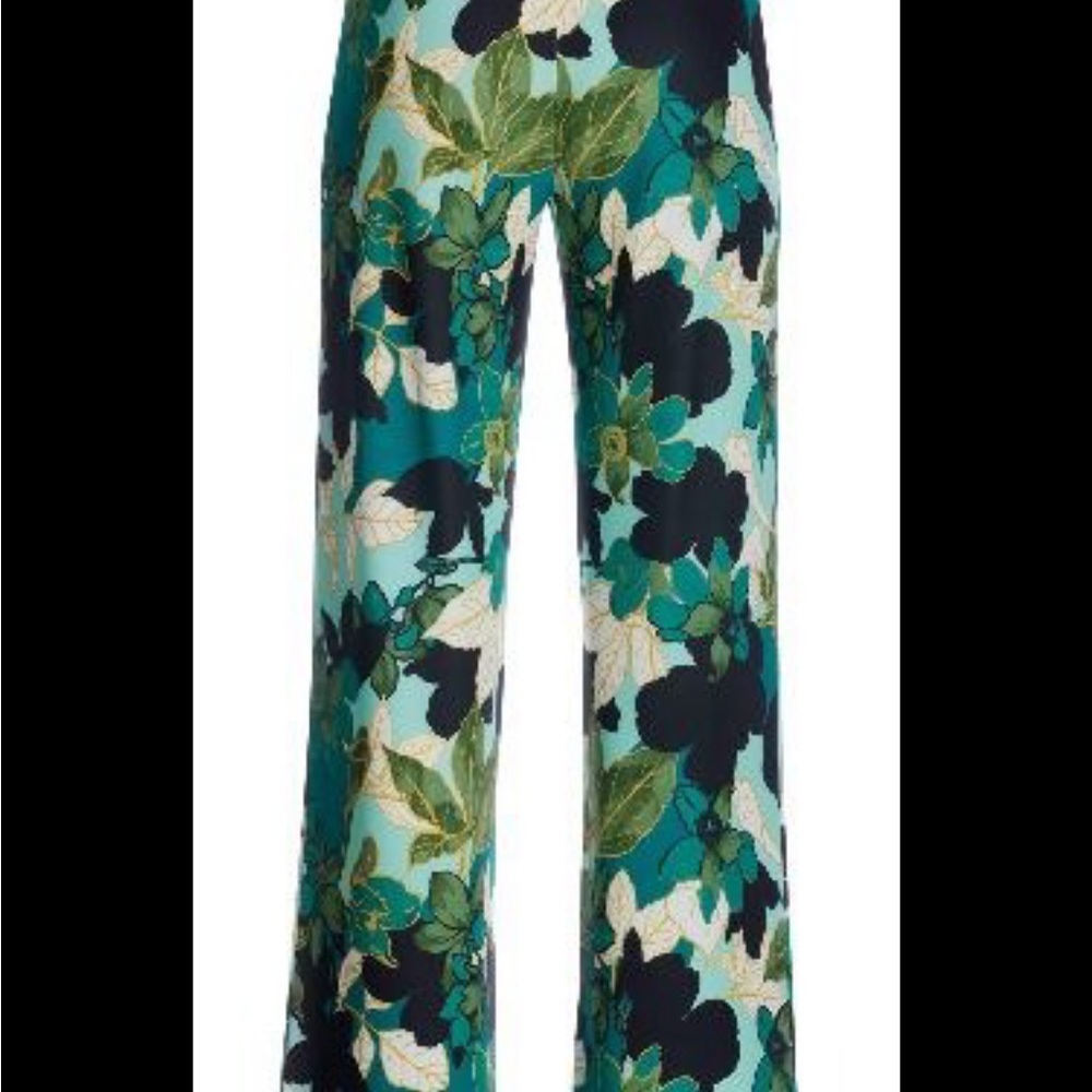Boston Proper Teal Floral Wide Leg Pants